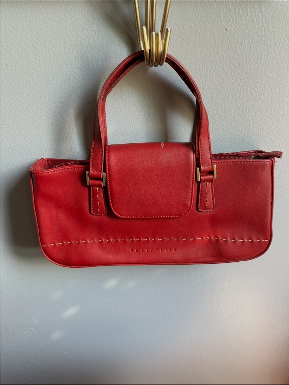 Perry Ellis Red Leather Mini Satchel